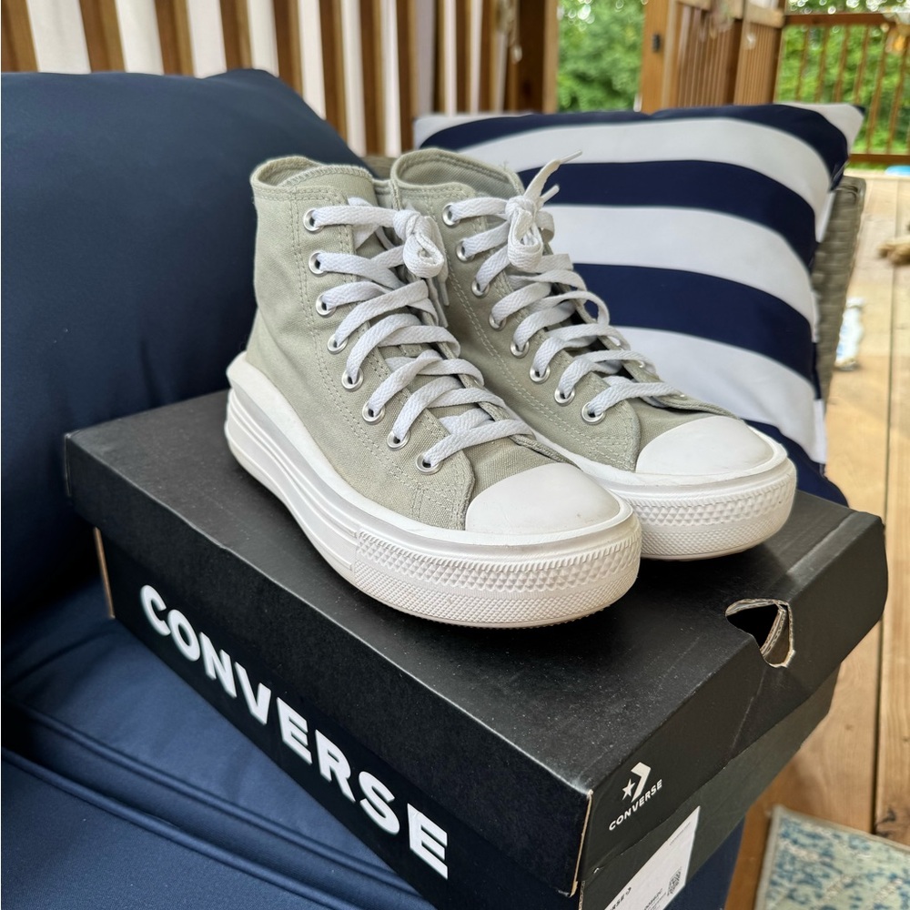 Platform Converse High-Top Sneakers in Sage Green and White